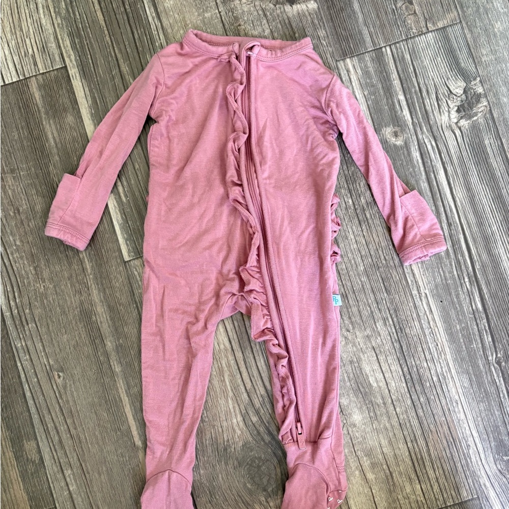 Posh Peanut Mauve Pink Ruffle Footed One-Piece